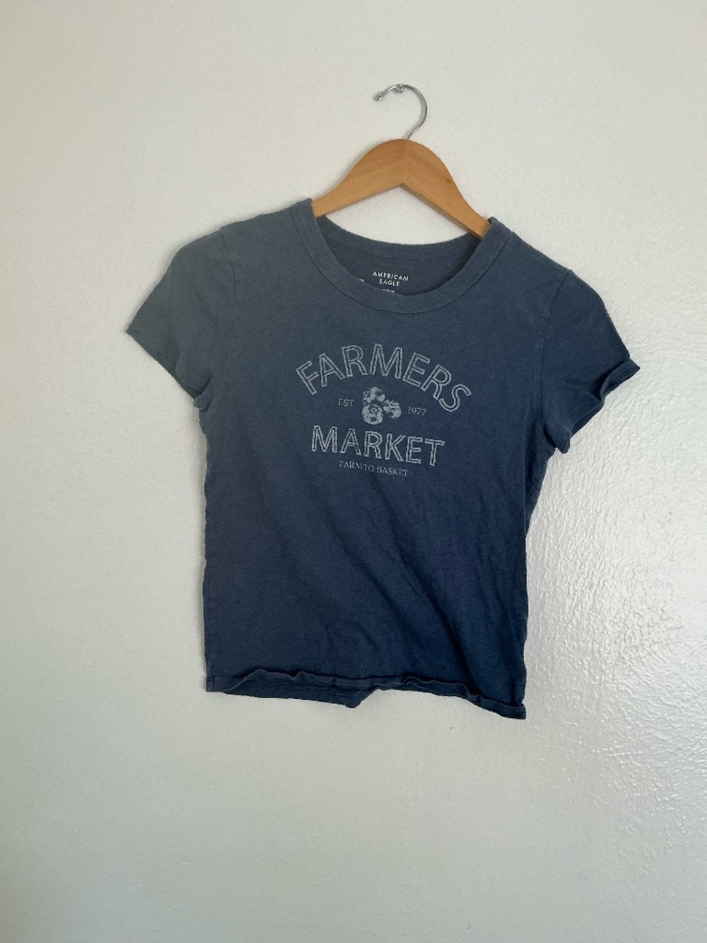 American Eagle Coastal Farmers Market Graphic Tee Navy Crop Top M